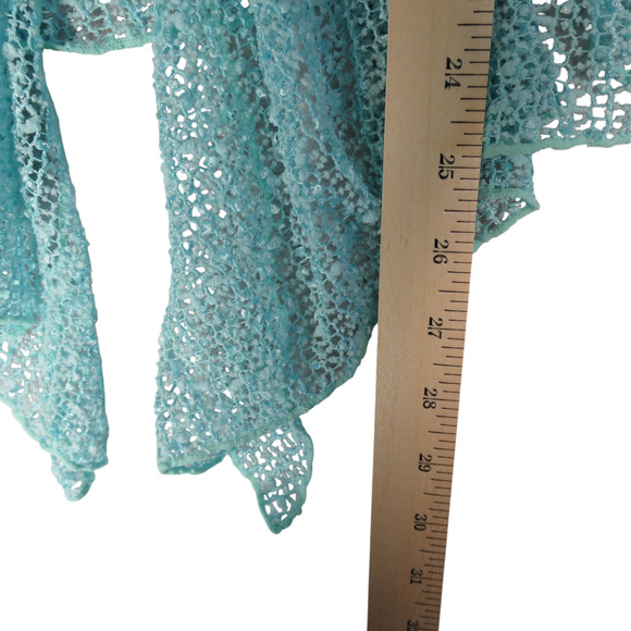 Frazzle Sheer Cardigan Sweater Womens Medium Green Open Knit Lightweight Beachy - Picture 8 of 10